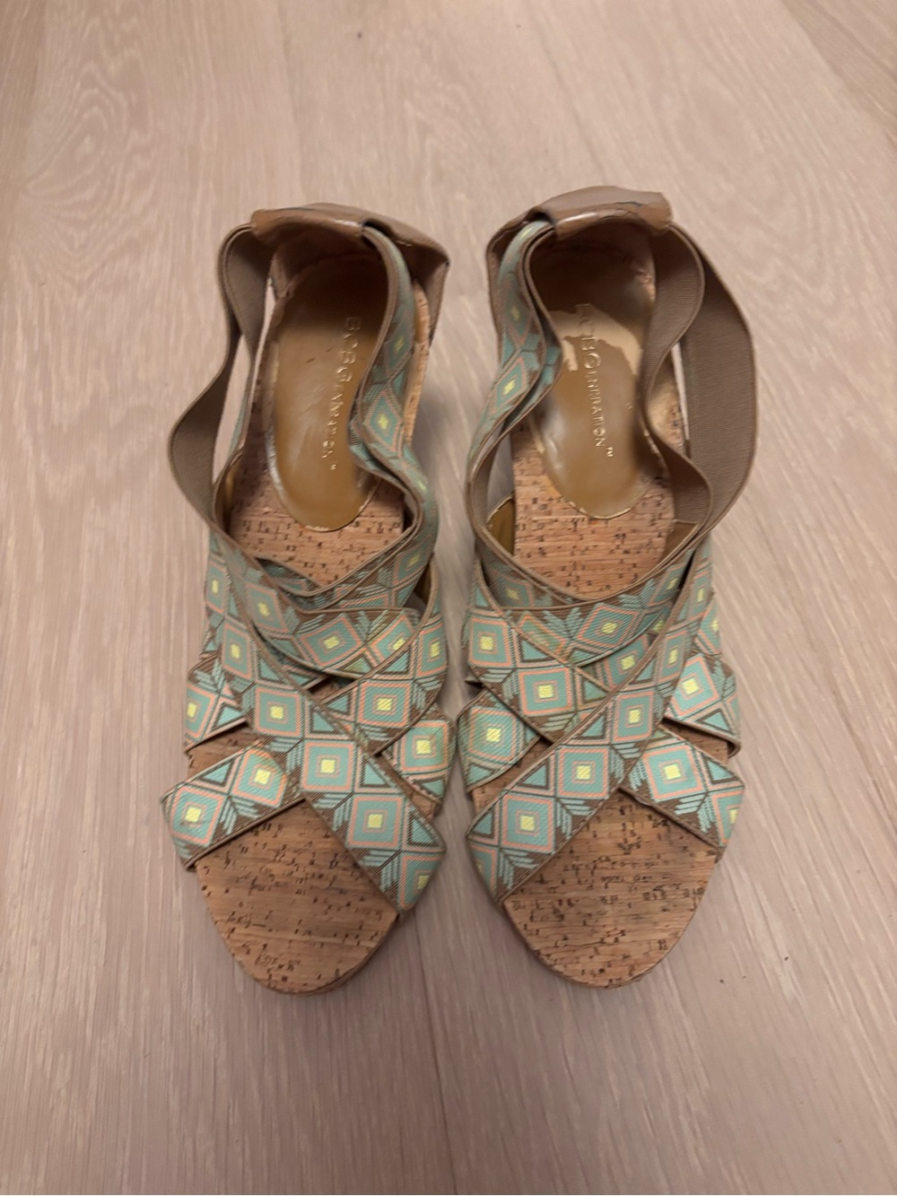 BCBG Comfy Cork Wedge Sandals